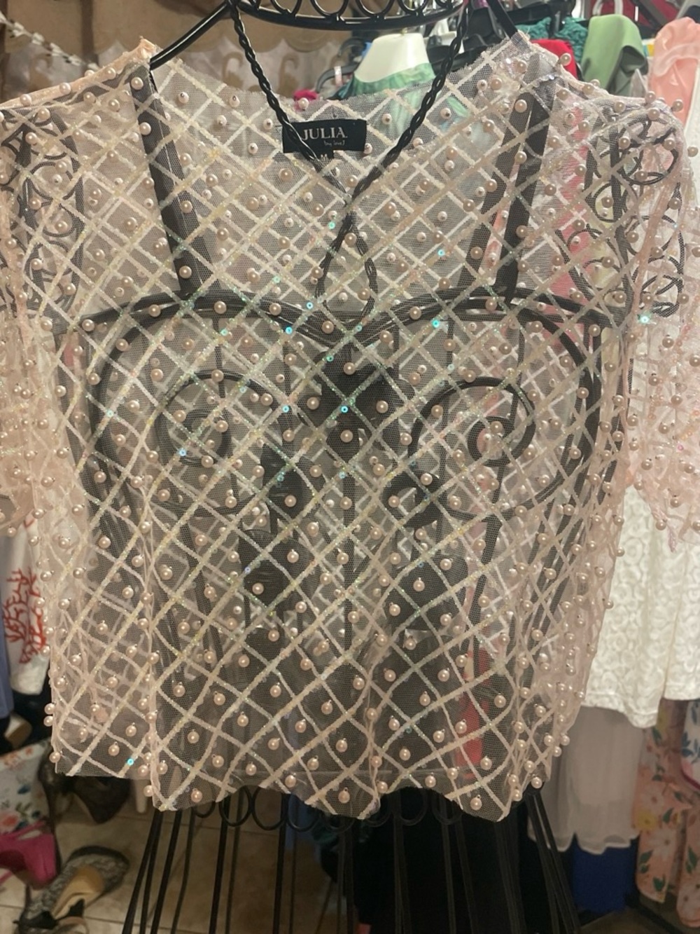 Julia Sheer Pink Pearl-Embellished Camisole